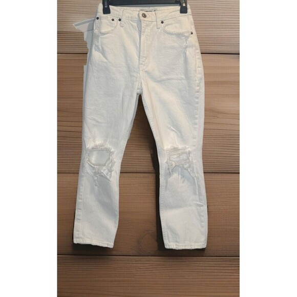 Womens Abercrombie & Fitch Curve Love The Mom High Rise White Cropped Jean SZ 25 - Picture 1 of 13